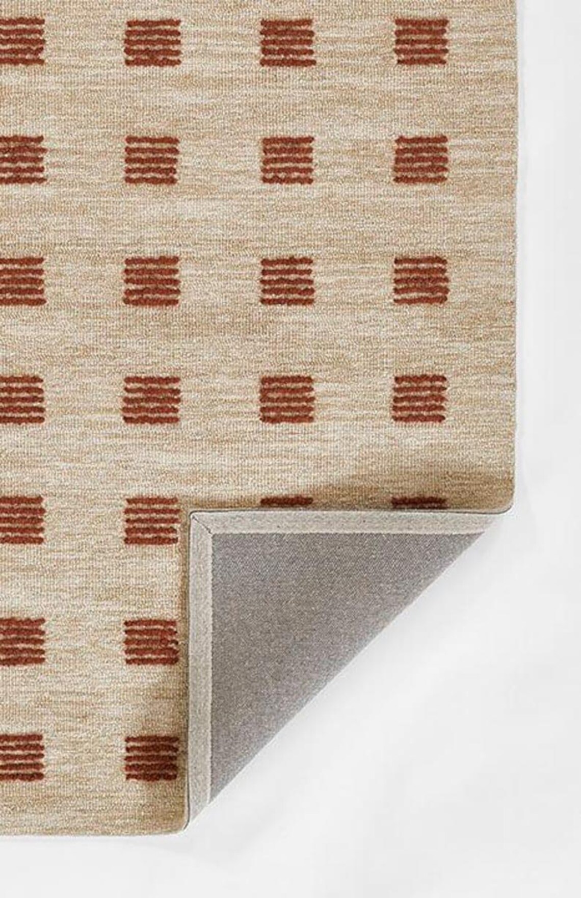Modern Wool Rug Beige With Terracotta Grid Pattern – Handwoven Beige ...