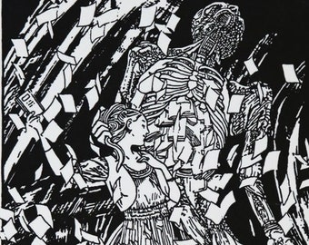 Impresión en relieve de esqueleto: Arte del libro Devil Deal - Edición limitada