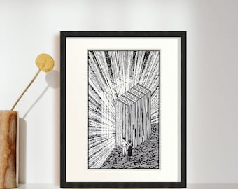 Impresión en relieve de ciencia ficción vintage: escena espacial de los años 50, arte impreso a mano