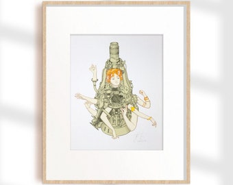 WARGIRL, Original Silkscreen Print, Vintage inspired illustration, Machinery art, UNFRAMED