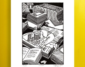 Impresión en relieve de libro de gatos: ilustración vintage en blanco y negro