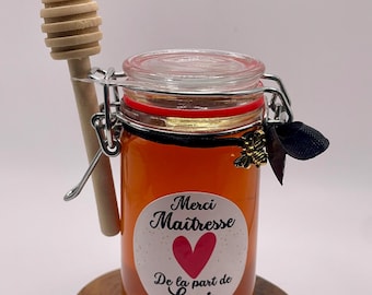 Teacher, Nanny, ATSEM. End-of-school-year gift. 100G jar of honey to personalize with its small pouch.