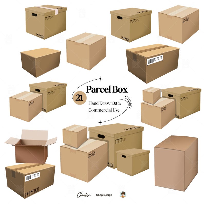 Watercolor Parcel Box Clipart: Hand-drawn Shipping Png,commercial Use ...
