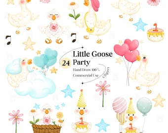 Watercolor Little Goose Clip Art: Baby Shower Party Decor Graphics ( Digital Download)