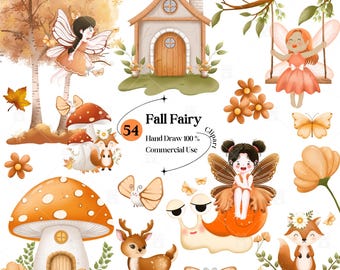 Fall Fairy Watercolor Clip Art: Hand-Painted Autumn Garden PNG (Digital Download)