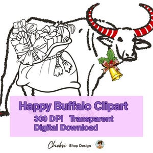 Clip art di bufalo in stile minimalista, contorno di bufalo disegnato a mano, clip art di biglietti decorativi, stampa su richiesta, biglietti d'auguri, regali, download digitale