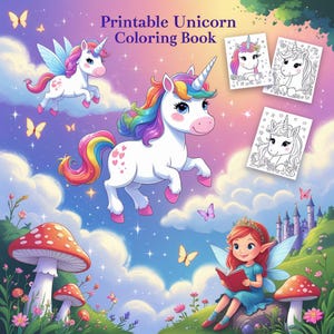 Printable Unicorn Coloring Book – 100 Fun Pages for Girls, Kids Activity PDF