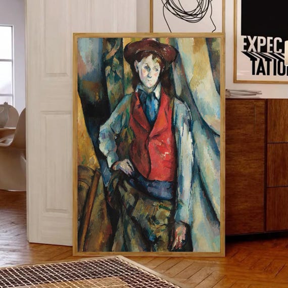 Poster Garçon Paul Cézanne dans un gilet rouge, impression d'art