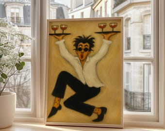 Lámina decorativa retro de camarero, ilustración original para bar, póster vintage de camarero para decoración de pared de cocina o cafetería, arte de pared para cocina