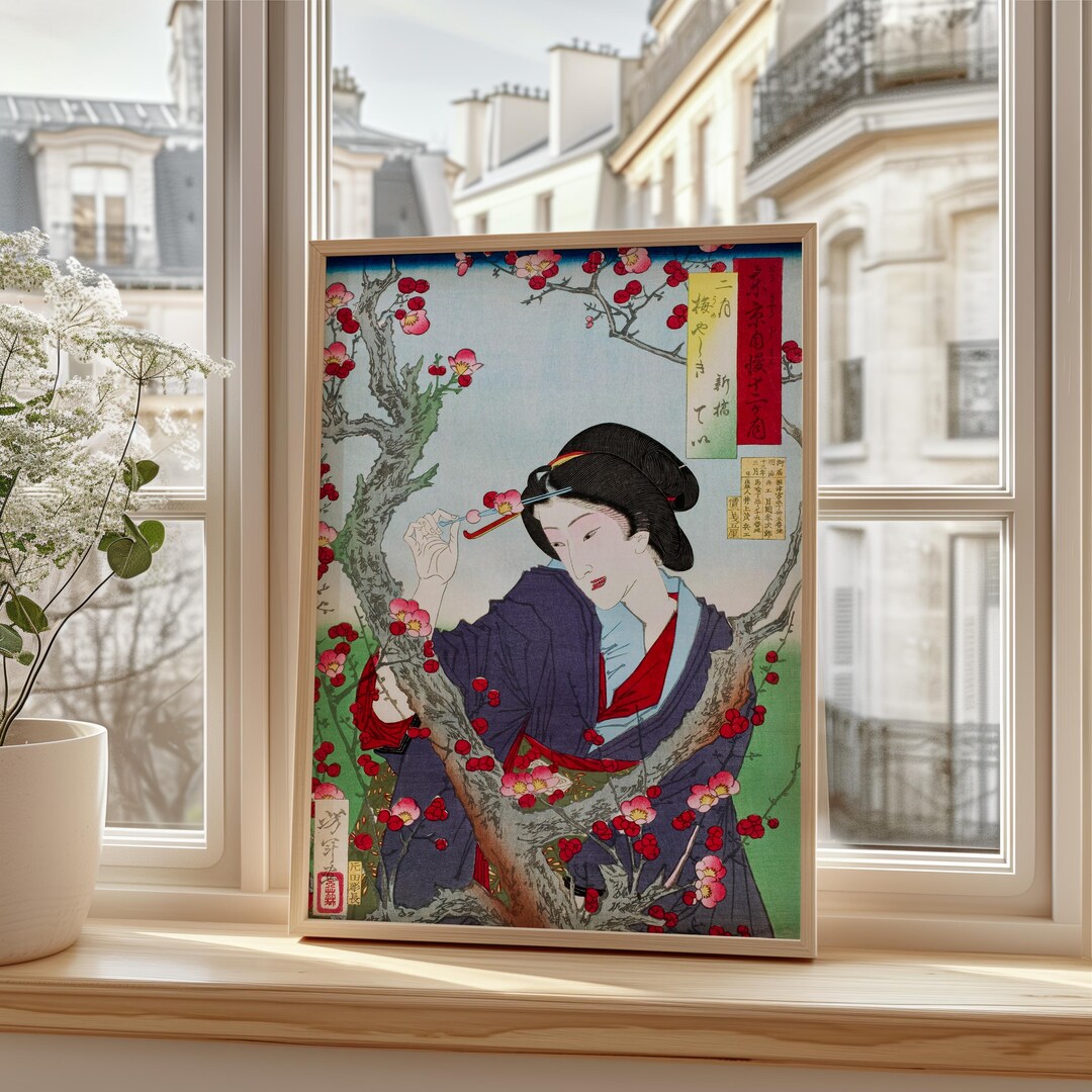 Vintage Japanese Geisha Poster by Tsukioka Yoshitoshi, Plum Blossom ...