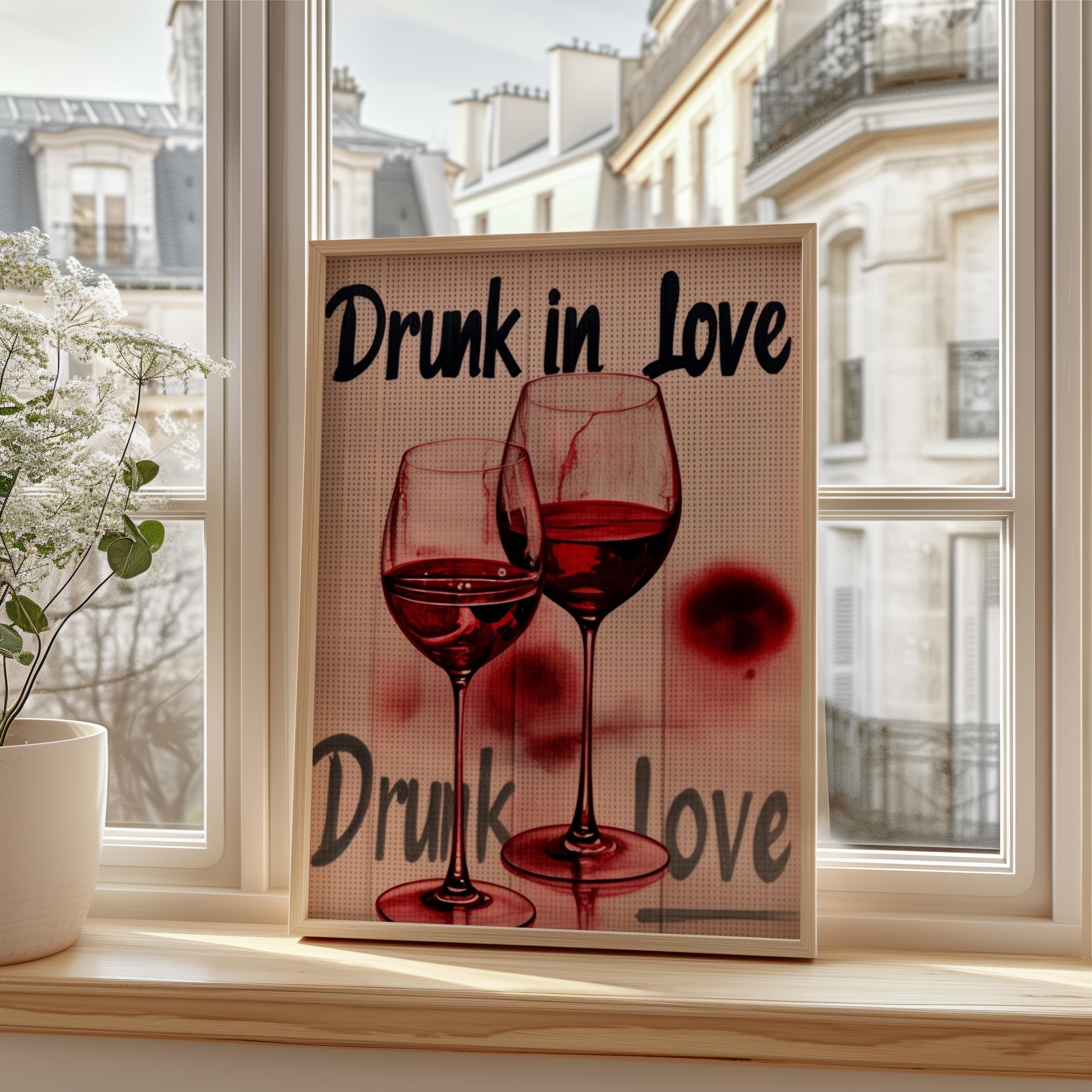 恋に酔うワインポスター、ロマンチックな赤ワインのウォールアート