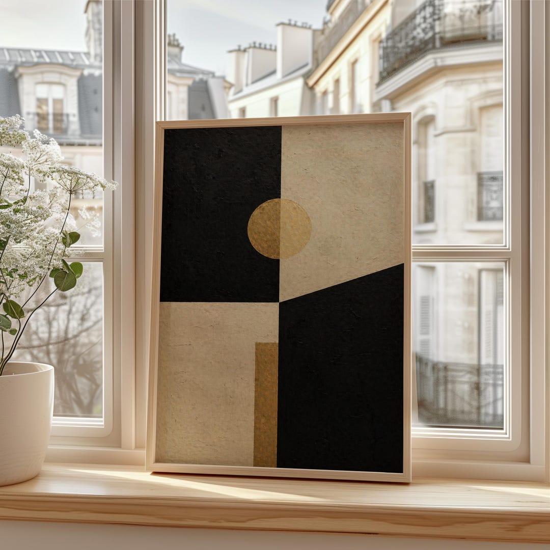 Abstract Geometric Wall Art Poster, Black Beige Minimalist Print ...