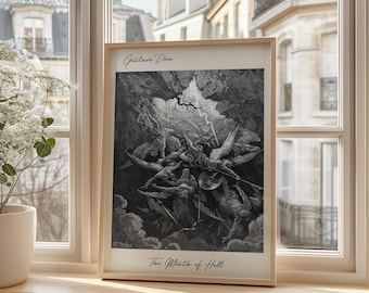 Gustave Doré La Boca del Infierno Póster Batalla de ángeles, Cielo, Caída, Pintura vintage, Arte oscuro, Lámina vintage clásica, Decoración de pared de arte gótico