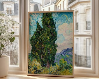 ゴッホの糸杉ポスター 風景画 緑の自然プリント 鮮やかな空の絵画 田園風景の装飾 美術愛好家へのギフト - 日本
