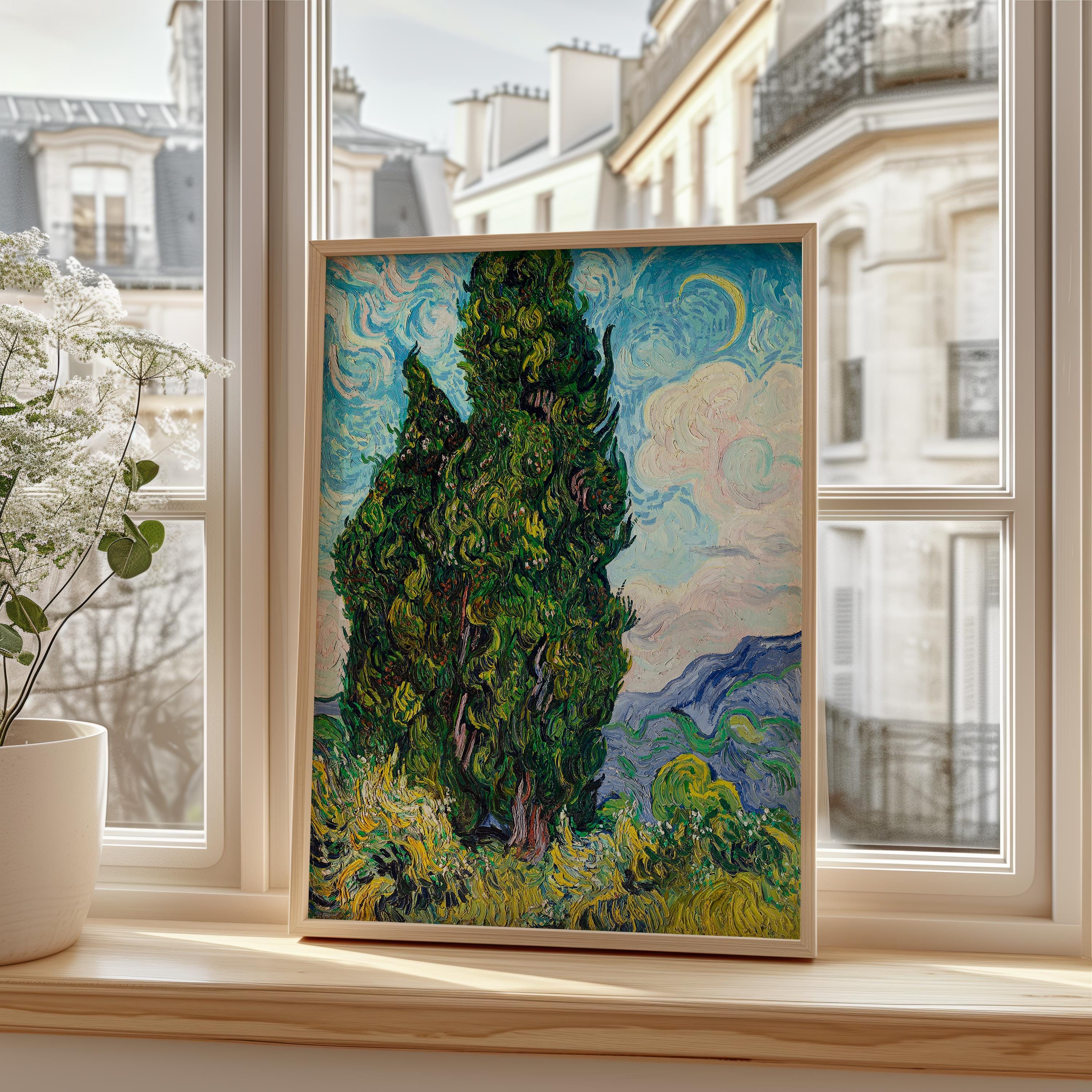 ゴッホの糸杉ポスター、風景画、緑の自然プリント、鮮やかな空の絵画
