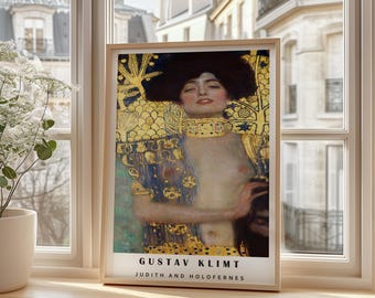 Gustav Klimt Judith Poster, Art Nouveau Wall Art, Decapitation Biblical Scene Print, Gold Female Power Painting, Dark Glam Decor, Gift