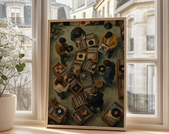 Vinyl Record Store Wall Art Print, Retro Music Poster, Record Shop Decor, Album Cover Print, Turntable Art, Music Lover Gift, DJ Room Decor