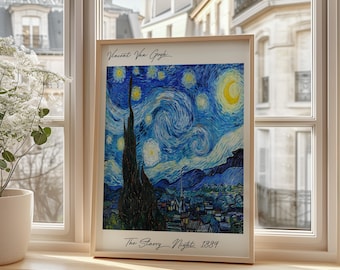 Van Gogh The Starry Night Poster, Starry Sky Wall Art, Blue Night Print, Swirling Sky Landscape Art, Vintage Gift For Art Lovers