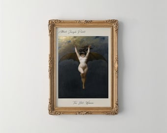 Albert Joseph Penot, La donna pipistrello, 1890, arte gotica oscura, ritratto di donna, dipinto vintage, decorazione murale per camera da letto, stampa antica