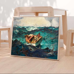 Winslow Homer Der Golfstrom 1899 Poster, Vintage Malerei, Vintage Druck, Haifisch Druck, Ausstellungsplakat, Nautik Welle Ozean Meer Druck