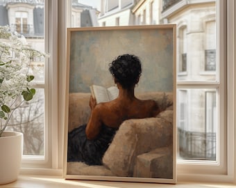 Elegant Woman Reading On Sofa, Cozy Book Lover Wall Art, Modern Oil Painting Style Poster For Bedroom, Library Or Reading Nook