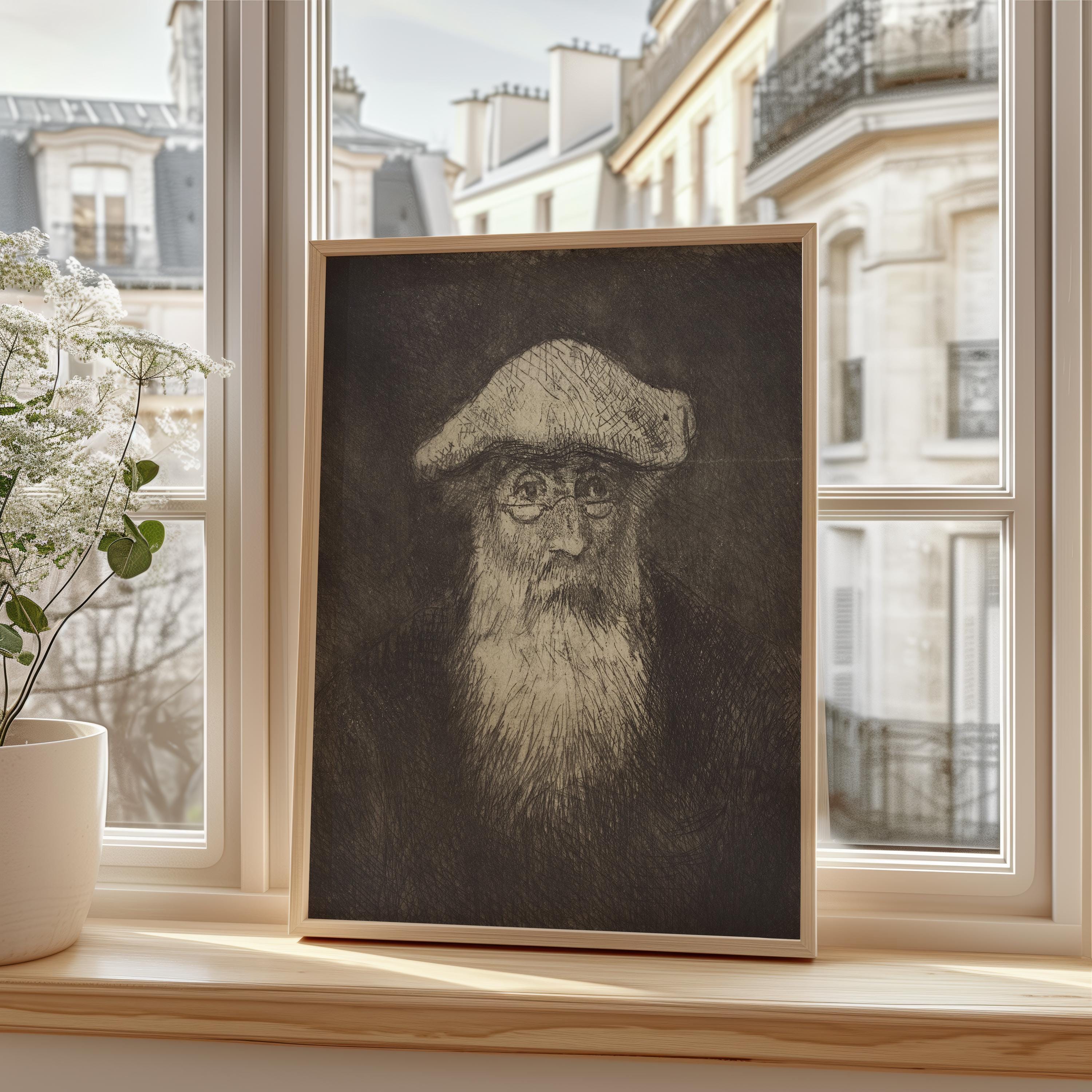 絵画 CamillePissarro,VuedeStamfordBrookCommon Camille Pissarro Portrait, Vintage Etching Style Self-portrait Art