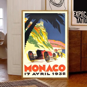 ヴィンテージ モナコ 1932 グランプリ ポスター、レトロ レーシングカー デコレーション、モンテカルロ サーキット アート、モータースポーツ ギフト、レーシング ファン ウォール アート、レース デコレーション プリント