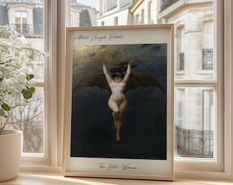 Albert Joseph Penot The Bat Woman 1890, donkere gotische kunst, vrouwenportret vintage schilderij, slaapkamer muur kunst decor, antieke print