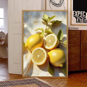 Verse citroen poster, keukenmuurkunst, geel fruit print, vintage print, natuur, decor, citrus muurkunst, citroen print, kleurrijke keukenkunst