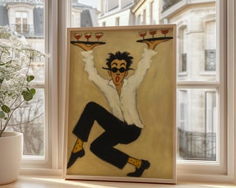Retro Kellner Poster, Verspielte Wein Server Wandkunst, Lustige Bar Deko Für Küche, Cafe Und Restaurant Interieur