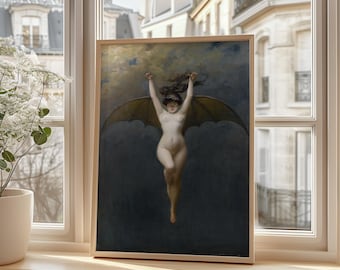 Albert Joseph Penot The Bat Woman 1890, donkere gotische kunst, vrouwenportret vintage schilderij, poster cadeau-idee, slaapkamer muurkunst decor