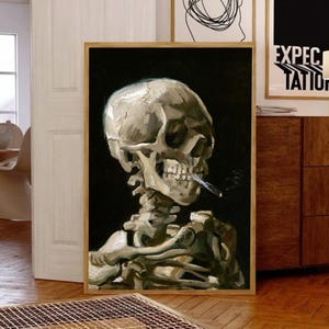 Van Gogh Head Of A Skeleton With A Burning Cigarette Poster ,Dark Aesthetic Wall Decor Print ,Gothic Print, Wall Art Print, Vintage Print