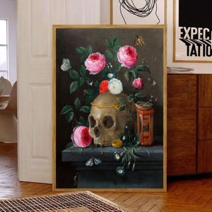 Jan van Kessel Vanitas Still Life Poster, Vanitas Print, Skull Print, Hourglass Print, Art Decor Print, Vintage Painting, Nature Wall Art