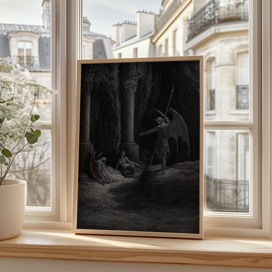 Paradise Lost Gustave Doré Poster - Dark Angel and Serpent Scene Art ...