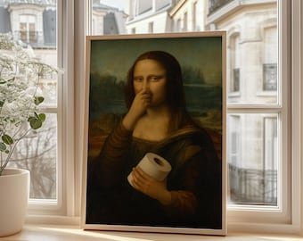 Funny Mona Lisa Toilet Paper Poster, Quirky Bathroom Wall Art, Humorous Renaissance Parody Print, Parody Art Print, Funny Wall Art