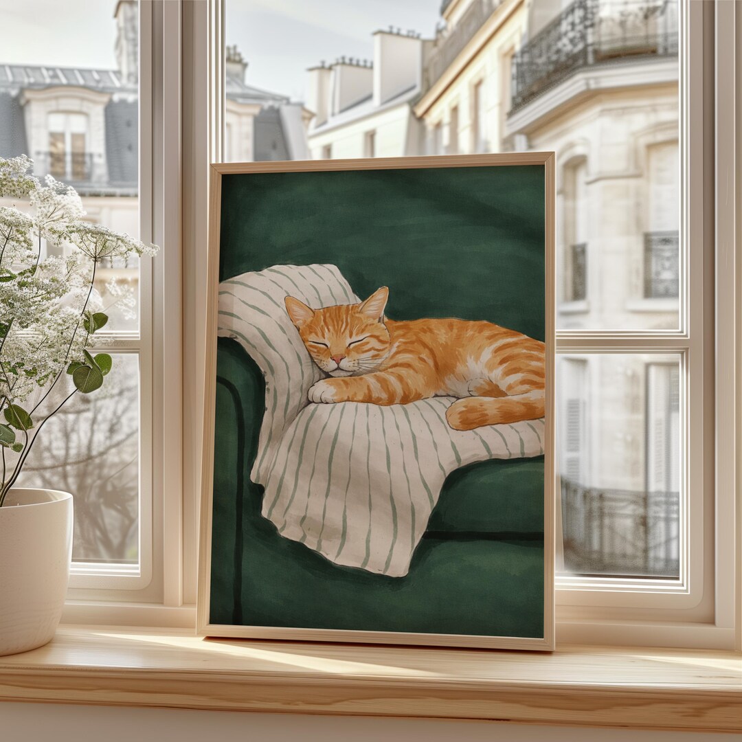 Cozy Orange Tabby Cat Art Print Sleeping Ginger Cat Illustration Wall cozy-orange-tabby-cat-art-print-sleeping-ginger-cat-illustration-wall
