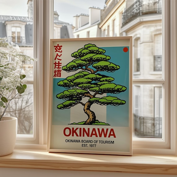 Okinawa Travel Poster, Vintage Japanese Print, Retro Wall Art