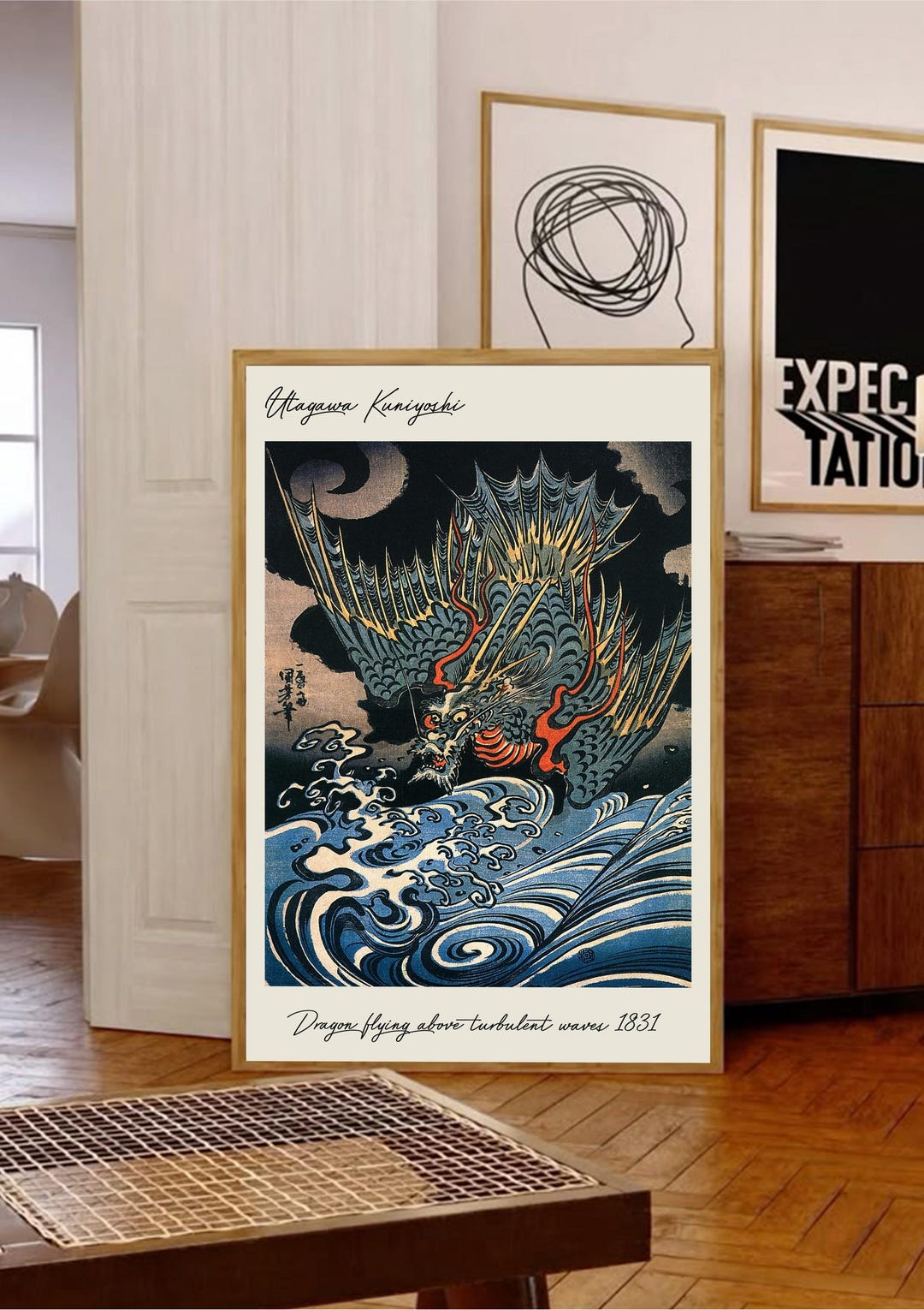 Utagawa Kuniyoshi Dragon Wave Art Print, Dragon Flying Above Turbulent ...