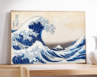 Hokusai wave poster poster, vintage print, Japanse kunst, berglandschap, zeegolfprint, museumposter, premium poster, mat materiaal
