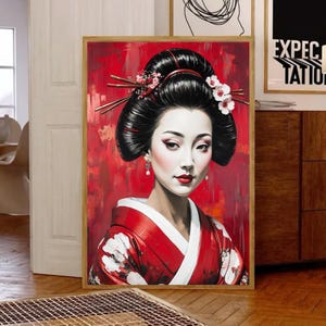Geisha Women Poster Poster, Japanese Kimono Art,Traditional Asian Portrait, Geisha Art Print,Museum Poster, Premium poster, Matte Material