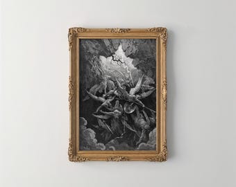 Gustave・L・Jonghe、Idle moments、希少な額装用画集より Gustave Doré Hellfall Print – the Mouth of Hell Wall Art – Gothic