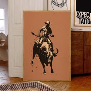 Bucking Bronco Poster, Rodeo Art Print, Cowboy Wall Decor, Western Scene, Rodeo Wall Art, Rustic Cowboy Wall Art, Vintage Rodeo Decor Print