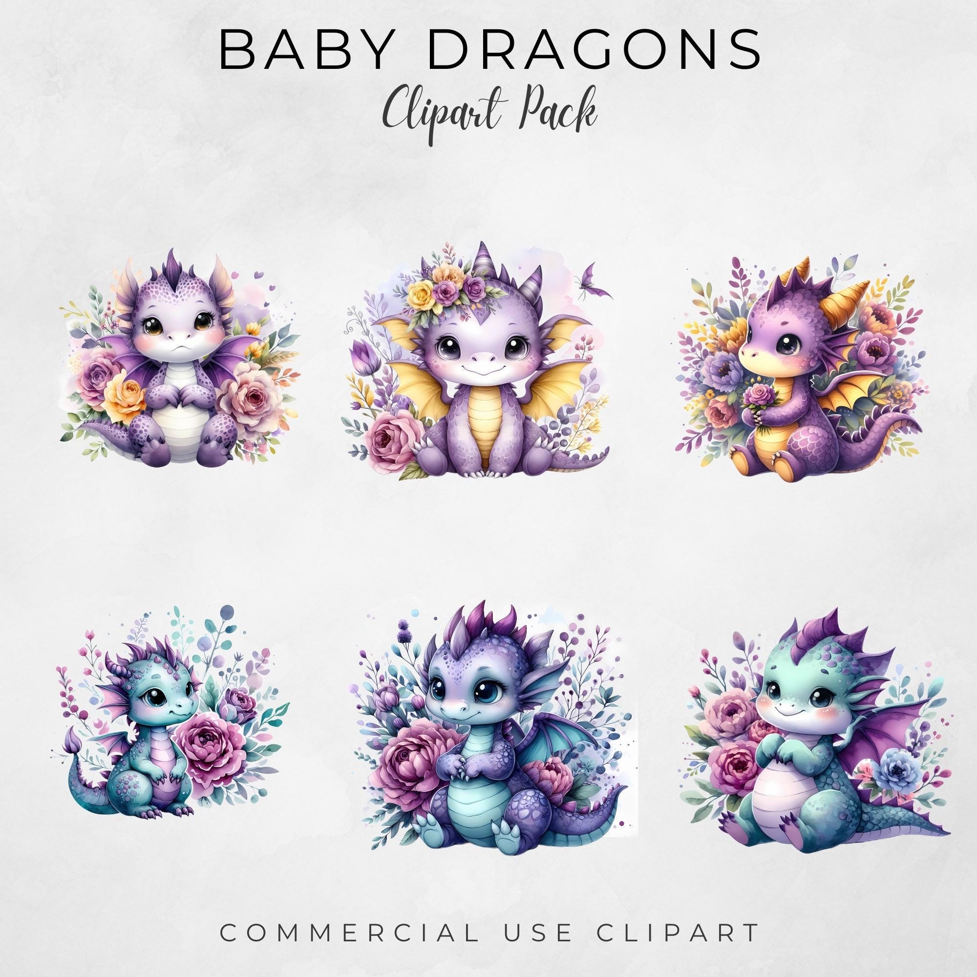 Baby Dragons Clipart Bundle | 31 Pngs | Cute Whimsical Magical ...