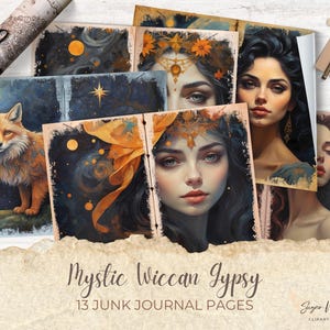 Páginas de diario wiccano místico, efímeras de brujas gitanas bohemias, papel imprimible de grimorio digital, kit de álbum de recortes de animales espirituales de magia lunar (8,5 x 11 pulgadas)