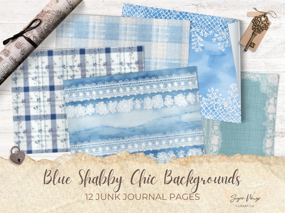 Blue Shabby Chic Digital Paper Pack for Junk Journals, Vintage Collage ...