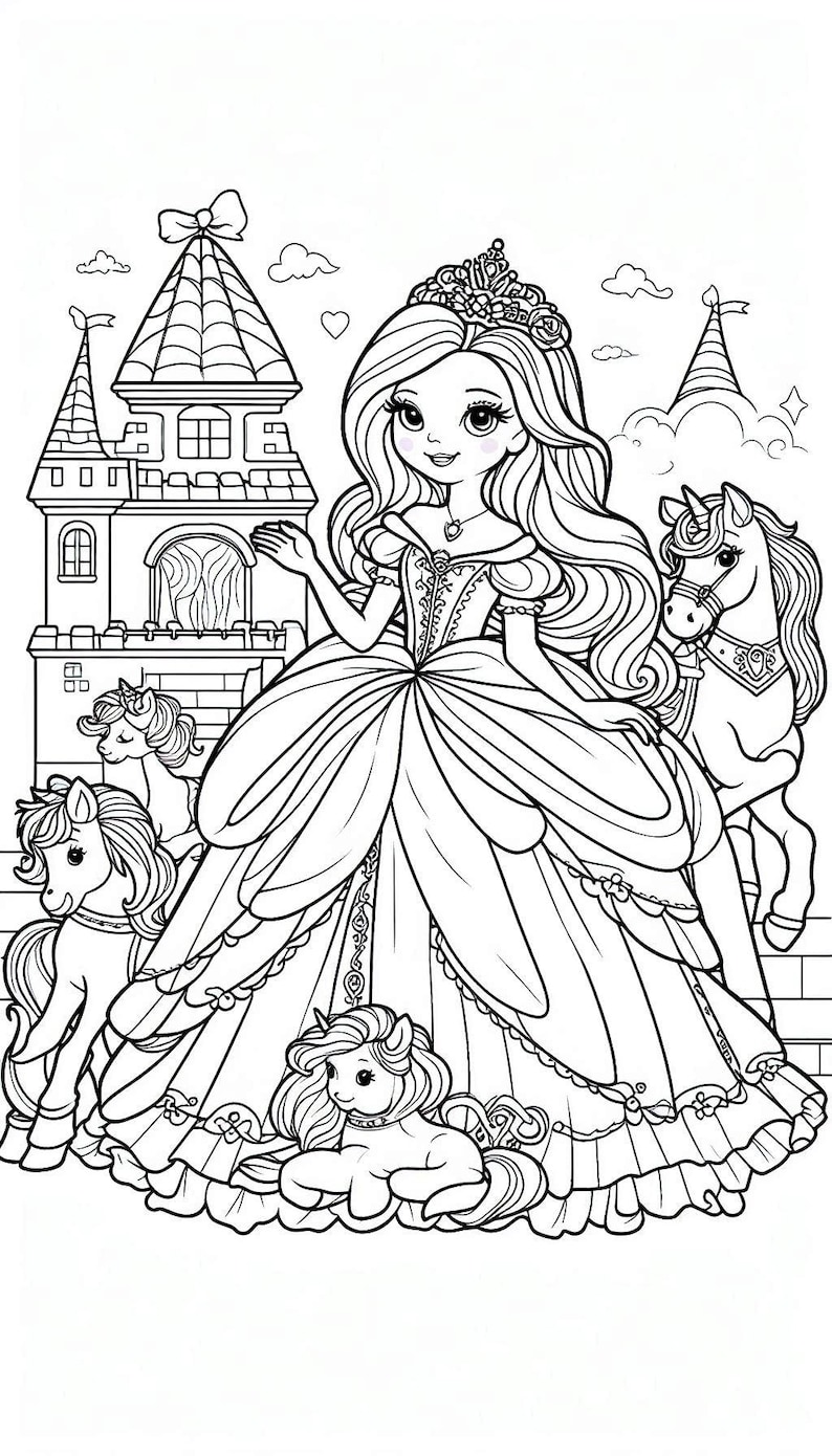 Princess Coloring Page Printable | Unicorn Castle | Girls Coloring