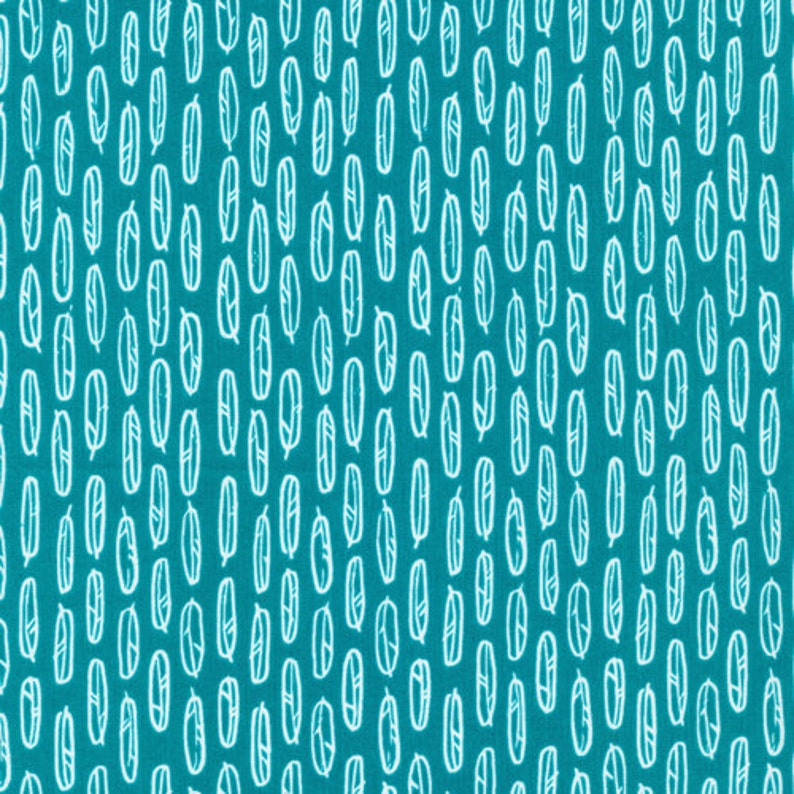 Cloud9 Fabrics Yoyogi Park Feather Leaf Teal Organic Cotton Fabric