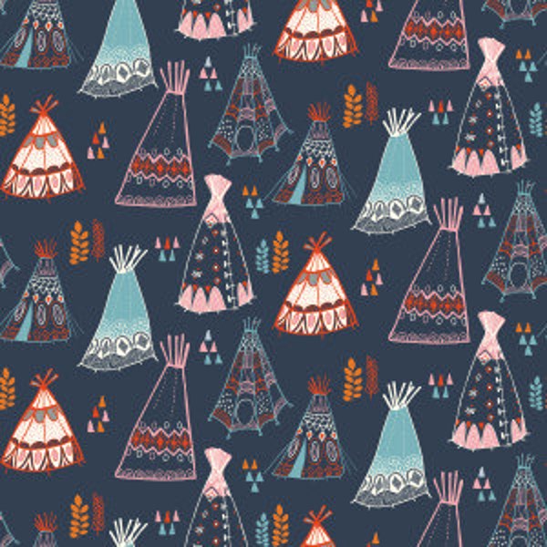 1/2 Yard Organic KNIT Fabric - Birch Wildland Knits - Teepees Dusk Knit LAST ONE