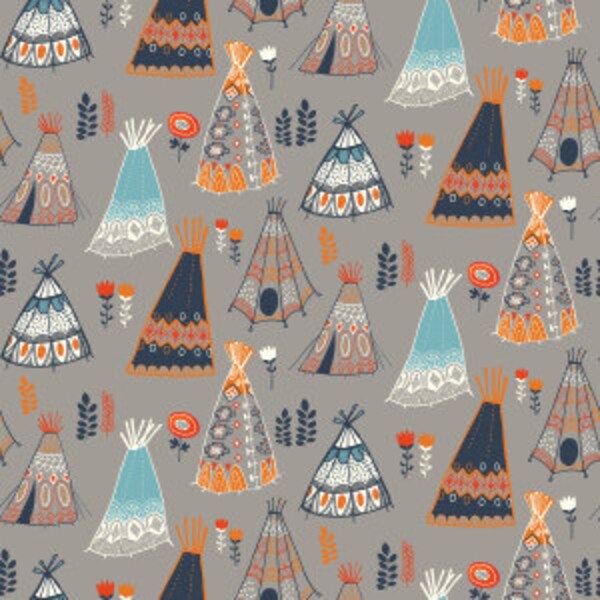 1.25 Yards Organic KNIT Fabric - Birch Wildland Knits - Teepees Shroom Knit End of Bolt