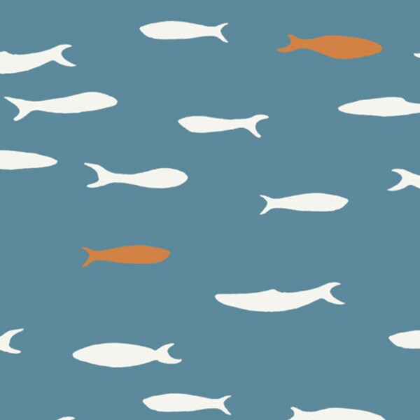 2 Yards Organic Cotton Fabric - Birch Feather River Blue School